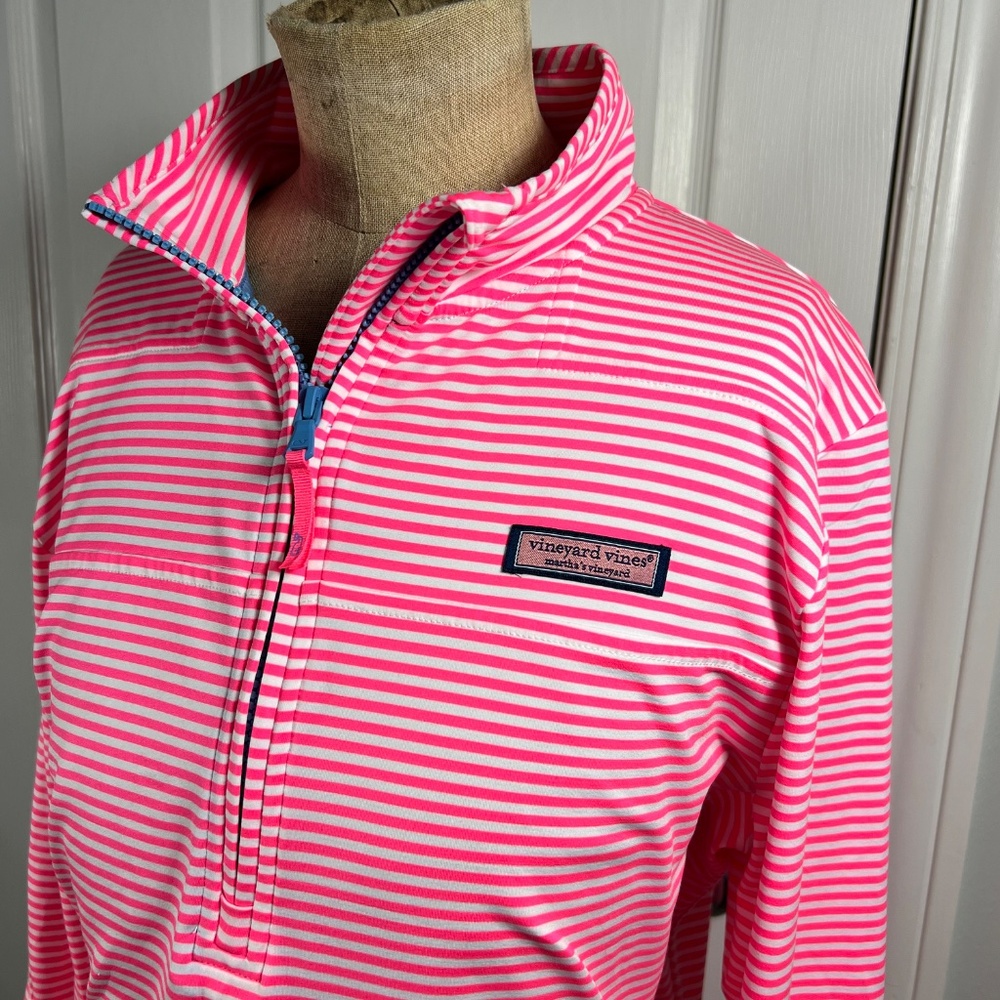 Vineyard Vines The Shep Shirt Hot Pink Stripes Quarter Zip L EUC